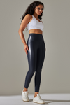 LC265429-P605-S, LC265429-P605-M, LC265429-P605-L, LC265429-P605-XL, Navy Blue High Waist Faux Leather Elastic Yoga Leggings
