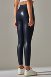 LC265429-P605-S, LC265429-P605-M, LC265429-P605-L, LC265429-P605-XL, Navy Blue High Waist Faux Leather Elastic Yoga Leggings