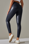 LC265429-P605-S, LC265429-P605-M, LC265429-P605-L, LC265429-P605-XL, Navy Blue High Waist Faux Leather Elastic Yoga Leggings