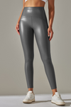 LC265429-P3011-S, LC265429-P3011-M, LC265429-P3011-L, LC265429-P3011-XL, Medium Grey High Waist Faux Leather Elastic Yoga Leggings