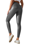 LC265429-P3011-S, LC265429-P3011-M, LC265429-P3011-L, LC265429-P3011-XL, Medium Grey High Waist Faux Leather Elastic Yoga Leggings