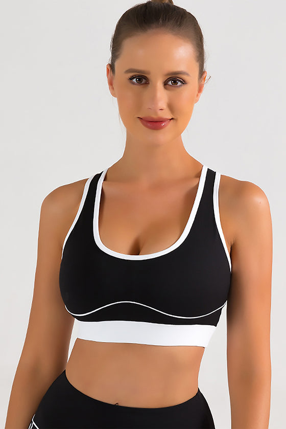 LC264622-P2-S, LC264622-P2-M, LC264622-P2-L, LC264622-P2-XL, LC264622-P2-2XL, Black Cut-Out U Neck Yoga Top