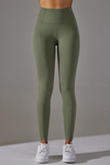 LC265434-P1609-S, LC265434-P1609-M, LC265434-P1609-L, Moss Green Active High Waist Solid Yoga Pants