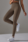 LC265434-P5017-S, LC265434-P5017-M, LC265434-P5017-L, Dark Brown Active High Waist Solid Yoga Pants