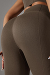 LC265434-P5017-S, LC265434-P5017-M, LC265434-P5017-L, Dark Brown Active High Waist Solid Yoga Pants