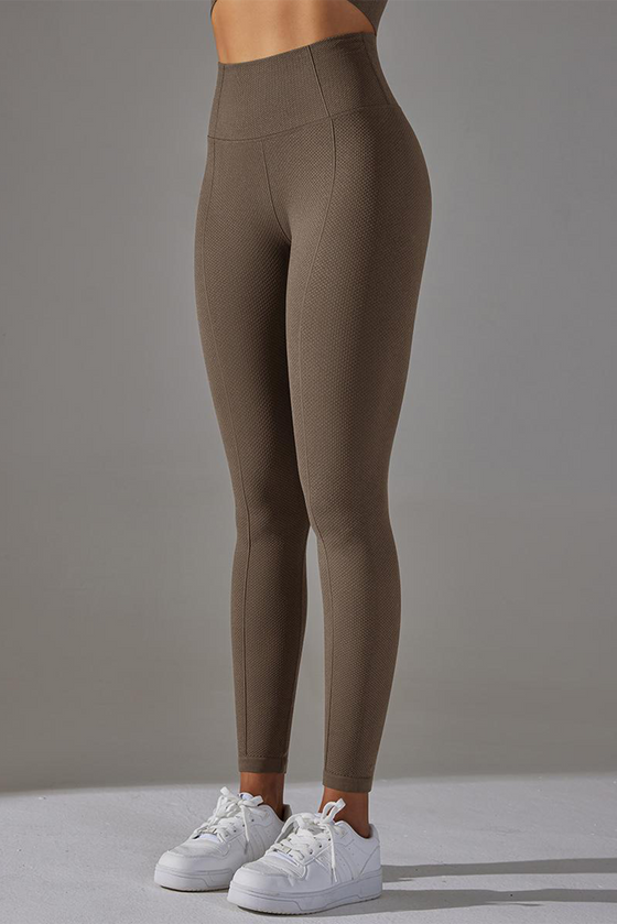 LC265434-P5017-S, LC265434-P5017-M, LC265434-P5017-L, Dark Brown Active High Waist Solid Yoga Pants