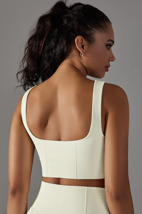 LC264623-P1-S, LC264623-P1-M, LC264623-P1-L, White Wide Strap Low Back Cut Cropped Active Bra