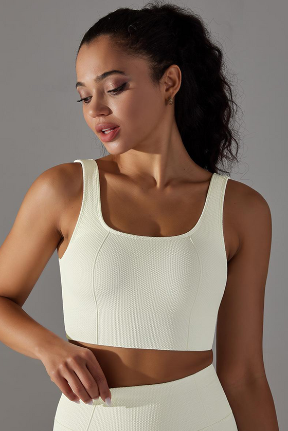 LC264623-P1-S, LC264623-P1-M, LC264623-P1-L, White Wide Strap Low Back Cut Cropped Active Bra