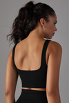 LC264623-P2-S, LC264623-P2-M, LC264623-P2-L, Black Wide Strap Low Back Cut Cropped Active Bra