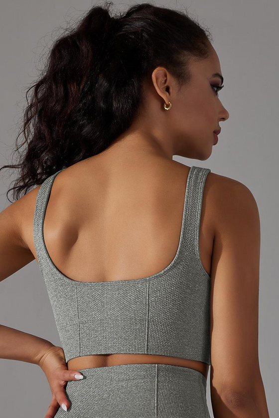 LC264623-P2011-S, LC264623-P2011-M, LC264623-P2011-L, Dark Grey Wide Strap Low Back Cut Cropped Active Bra