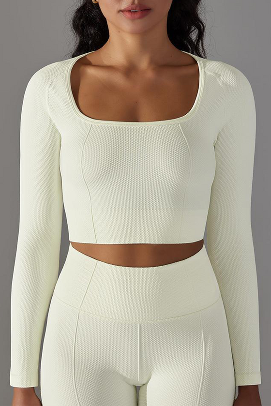 LC264624-P1-S, LC264624-P1-M, LC264624-P1-L, White Cropped Yoga Long-sleeved Top