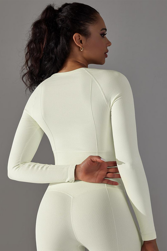 LC264624-P1-S, LC264624-P1-M, LC264624-P1-L, White Cropped Yoga Long-sleeved Top