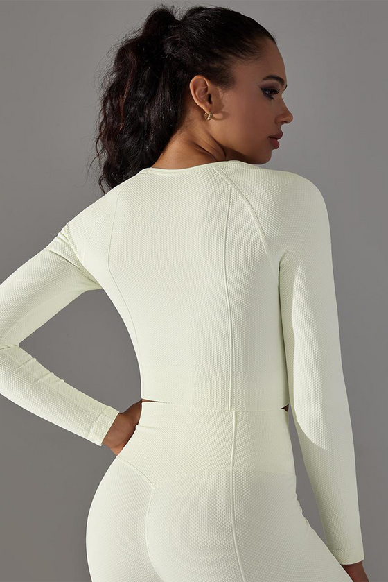LC264624-P1-S, LC264624-P1-M, LC264624-P1-L, White Cropped Yoga Long-sleeved Top