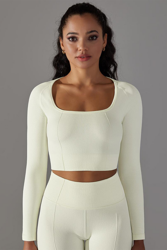 LC264624-P1-S, LC264624-P1-M, LC264624-P1-L, White Cropped Yoga Long-sleeved Top