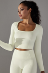 LC264624-P1-S, LC264624-P1-M, LC264624-P1-L, White Cropped Yoga Long-sleeved Top