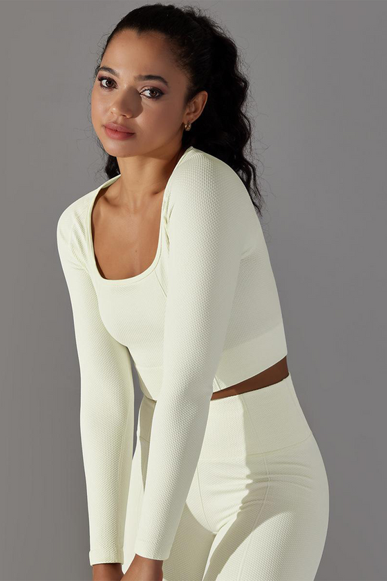 LC264624-P1-S, LC264624-P1-M, LC264624-P1-L, White Cropped Yoga Long-sleeved Top
