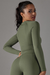 LC264624-P1609-S, LC264624-P1609-M, LC264624-P1609-L, Moss Green Cropped Yoga Long-sleeved Top