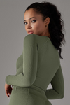 LC264624-P1609-S, LC264624-P1609-M, LC264624-P1609-L, Moss Green Cropped Yoga Long-sleeved Top