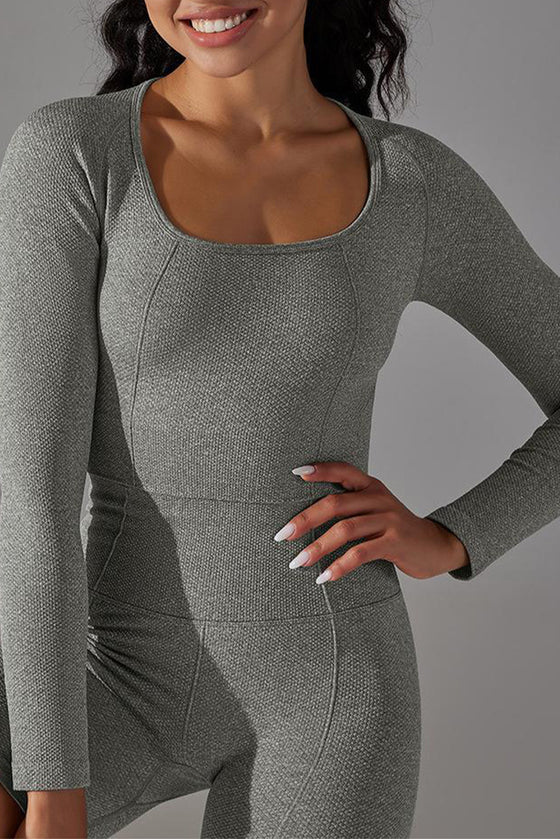 LC264624-P2011-S, LC264624-P2011-M, LC264624-P2011-L, Dark Grey Cropped Yoga Long-sleeved Top