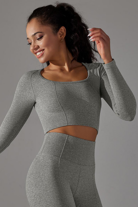 LC264624-P2011-S, LC264624-P2011-M, LC264624-P2011-L, Dark Grey Cropped Yoga Long-sleeved Top