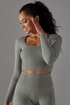 LC264624-P2011-S, LC264624-P2011-M, LC264624-P2011-L, Dark Grey Cropped Yoga Long-sleeved Top