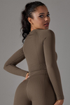 LC264624-P5017-S, LC264624-P5017-M, LC264624-P5017-L, Dark Brown Cropped Yoga Long-sleeved Top