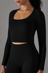 LC264624-P2-S, LC264624-P2-M, LC264624-P2-L, Black Cropped Yoga Long-sleeved Top