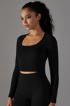 LC264624-P2-S, LC264624-P2-M, LC264624-P2-L, Black Cropped Yoga Long-sleeved Top