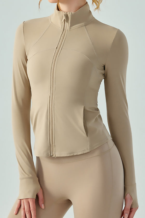 LC264626-P18-S, LC264626-P18-M, LC264626-P18-L, LC264626-P18-XL, Apricot Active Zipper Long Sleeve Yoga Jacket