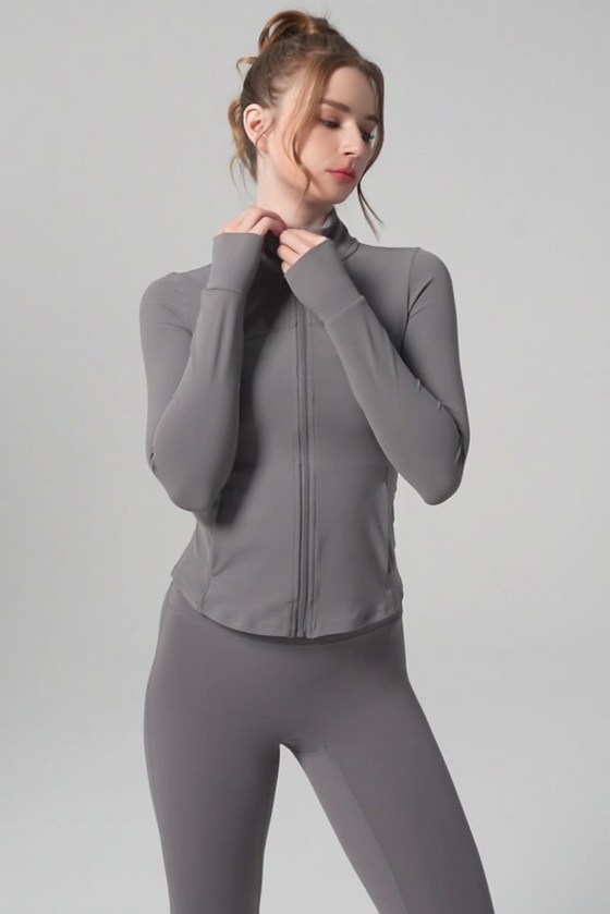 LC264626-P2011-S, LC264626-P2011-M, LC264626-P2011-L, LC264626-P2011-XL, Dark Grey Active Zipper Long Sleeve Yoga Jacket