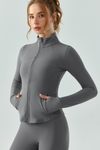 LC264626-P2011-S, LC264626-P2011-M, LC264626-P2011-L, LC264626-P2011-XL, Dark Grey Active Zipper Long Sleeve Yoga Jacket