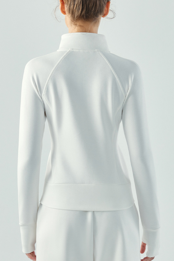 LC264627-P1-S, LC264627-P1-M, LC264627-P1-L, LC264627-P1-XL, White Active Solid Zipper Yoga Coat