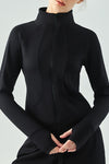 LC264627-P2-S, LC264627-P2-M, LC264627-P2-L, LC264627-P2-XL, Black Active Solid Zipper Yoga Coat