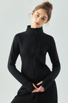 LC264627-P2-S, LC264627-P2-M, LC264627-P2-L, LC264627-P2-XL, Black Active Solid Zipper Yoga Coat