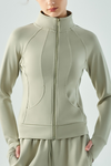 LC264627-P1209-S, LC264627-P1209-M, LC264627-P1209-L, LC264627-P1209-XL, Laurel Green Active Solid Zipper Yoga Coat