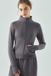 LC264627-P2011-S, LC264627-P2011-M, LC264627-P2011-L, LC264627-P2011-XL, Dark Grey Active Solid Zipper Yoga Coat