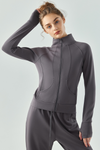 LC264627-P2011-S, LC264627-P2011-M, LC264627-P2011-L, LC264627-P2011-XL, Dark Grey Active Solid Zipper Yoga Coat