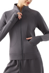 LC264627-P2011-S, LC264627-P2011-M, LC264627-P2011-L, LC264627-P2011-XL, Dark Grey Active Solid Zipper Yoga Coat