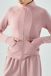 LC264627-P4010-S, LC264627-P4010-M, LC264627-P4010-L, LC264627-P4010-XL, Peach Blossom Active Solid Zipper Yoga Coat
