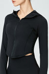 LC264629-P2-S, LC264629-P2-M, LC264629-P2-L, LC264629-P2-XL, Black Long Sleeve Zipper Solid Yoga Coat