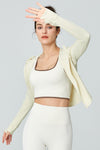LC264629-P101-S, LC264629-P101-M, LC264629-P101-L, LC264629-P101-XL, White Long Sleeve Zipper Solid Yoga Coat