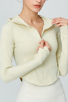 LC264629-P101-S, LC264629-P101-M, LC264629-P101-L, LC264629-P101-XL, White Long Sleeve Zipper Solid Yoga Coat