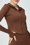 LC264629-P1017-S, LC264629-P1017-M, LC264629-P1017-L, LC264629-P1017-XL, Coffee Long Sleeve Zipper Solid Yoga Coat