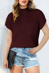 PACK2724250-P303-1, Mineral Red Patch Pocket Ribbed Knit Short Sleeve Sweater