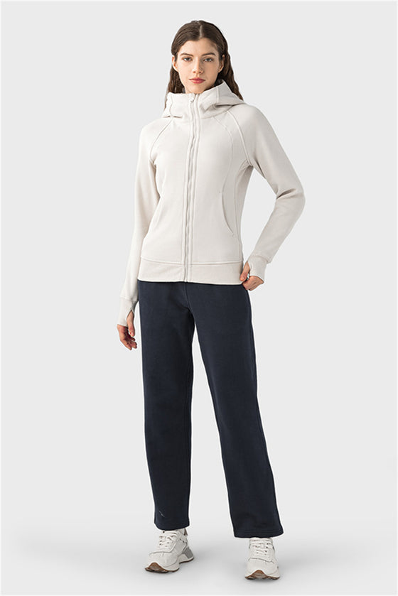 LC264635-P1-S, LC264635-P1-M, LC264635-P1-L, LC264635-P1-XL, White Thick Warm Hooded Sport Coat