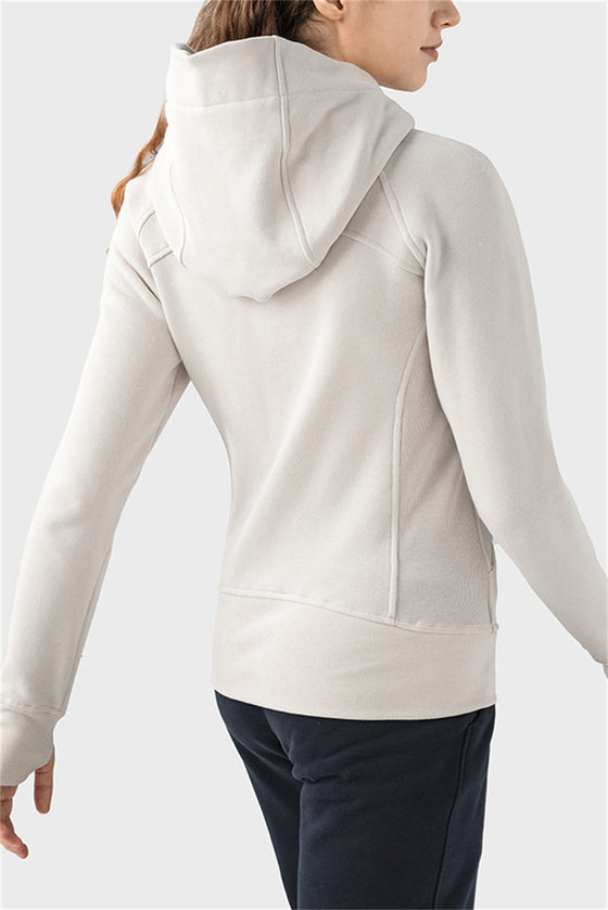 LC264635-P1-S, LC264635-P1-M, LC264635-P1-L, LC264635-P1-XL, White Thick Warm Hooded Sport Coat