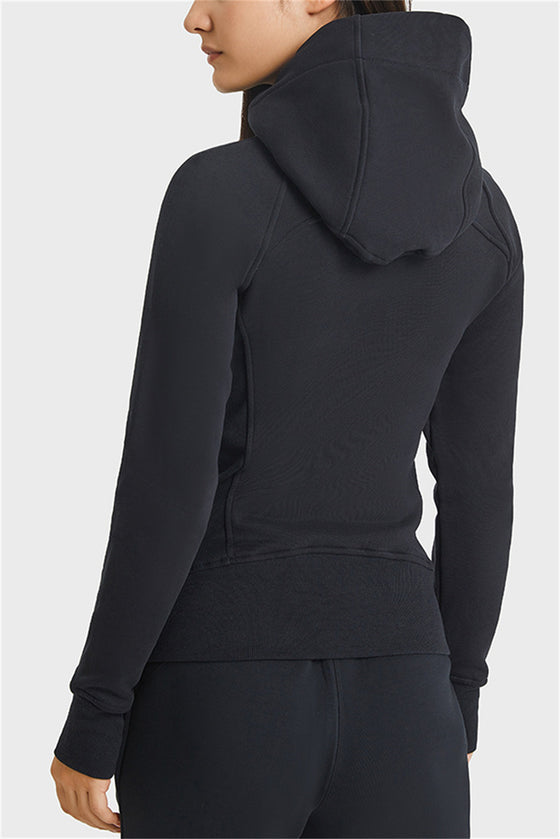 LC264635-P2-S, LC264635-P2-M, LC264635-P2-L, LC264635-P2-XL, Black Thick Warm Hooded Sport Coat