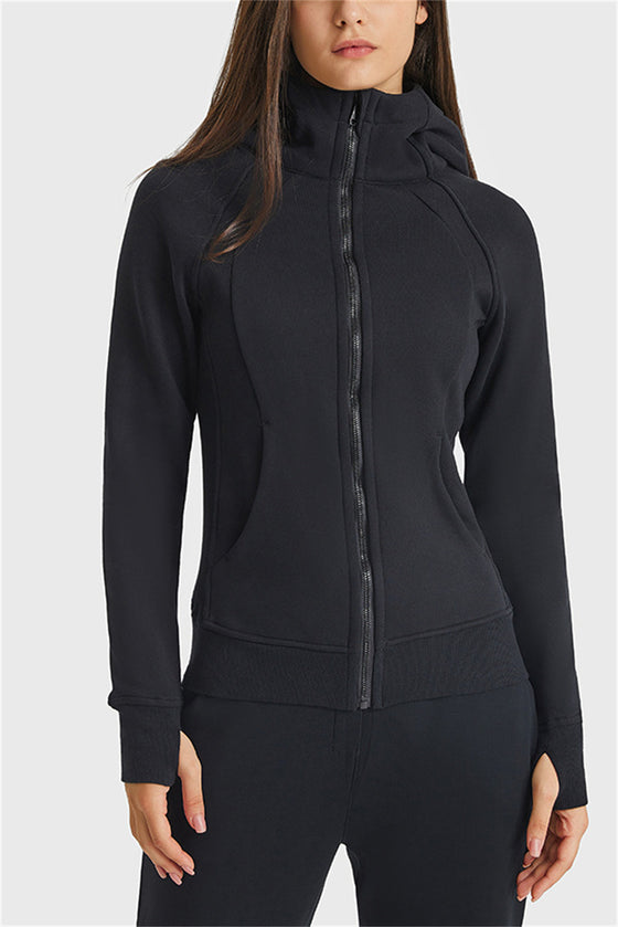 LC264635-P2-S, LC264635-P2-M, LC264635-P2-L, LC264635-P2-XL, Black Thick Warm Hooded Sport Coat