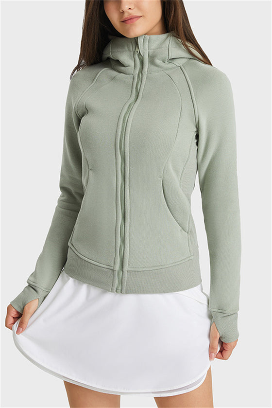 LC264635-P1109-S, LC264635-P1109-M, LC264635-P1109-L, LC264635-P1109-XL, Grass Green Thick Warm Hooded Sport Coat