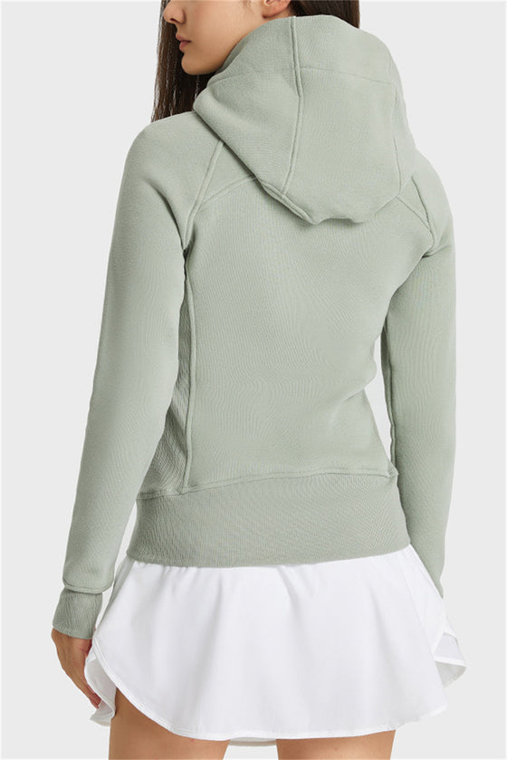 LC264635-P1109-S, LC264635-P1109-M, LC264635-P1109-L, LC264635-P1109-XL, Grass Green Thick Warm Hooded Sport Coat